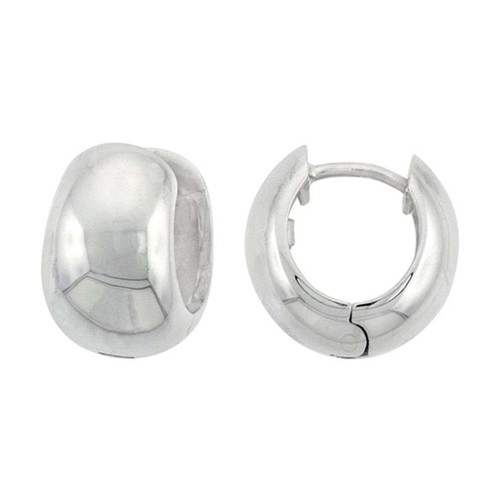Sterling Silver Huggie Earrings U-shaped Plain Flawless Finish 9/16 inch