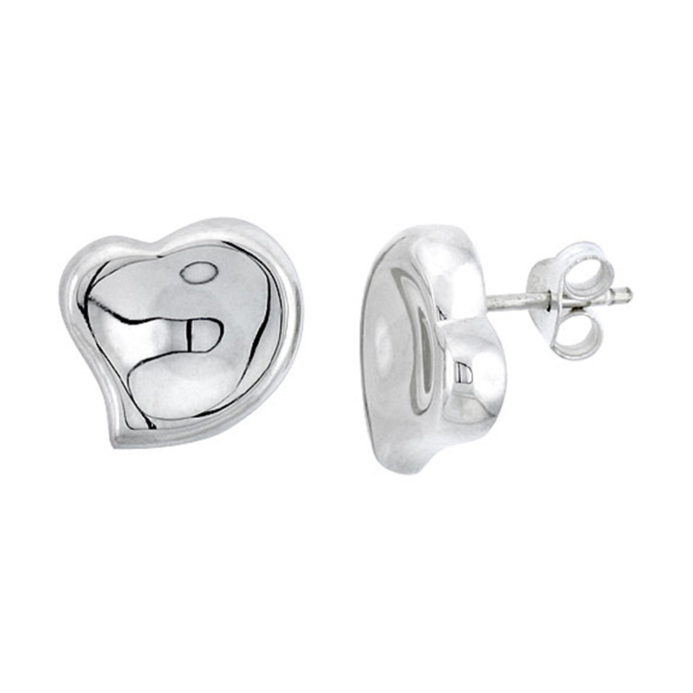 Sterling Silver Huggie Earrings Fancy Heart Stud Earrings Flawless Finish 7/16 inch