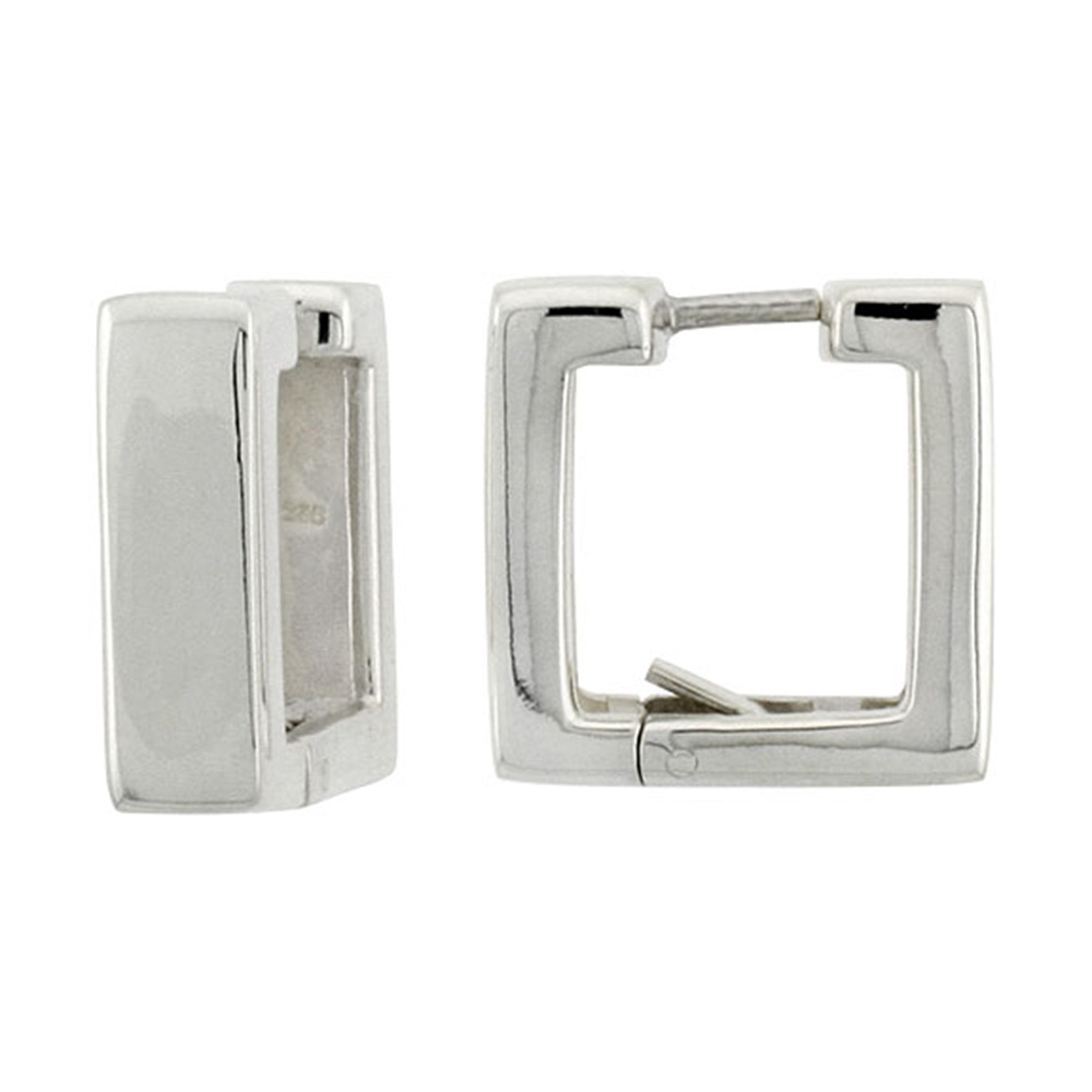 Sterling Silver Huggie Earrings Square Shape Flawless Finish 9/16 inch