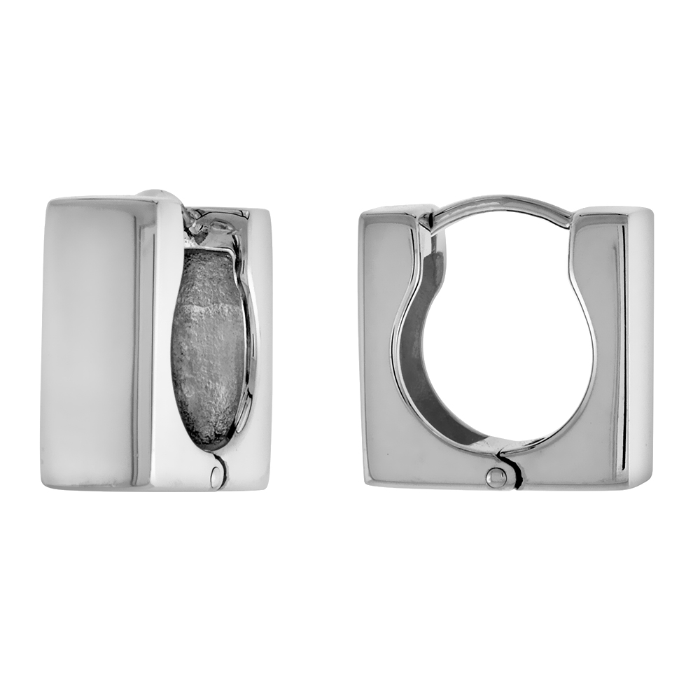 Sterling Silver Huggie Earrings Square Shape Flawless Finish 1/2 inch