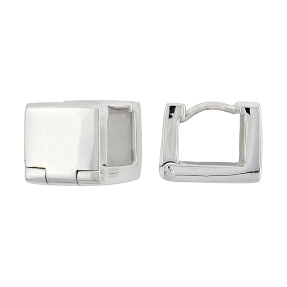 Sterling Silver Huggie Earrings Square Shape Flawless Finish 3/8 inch