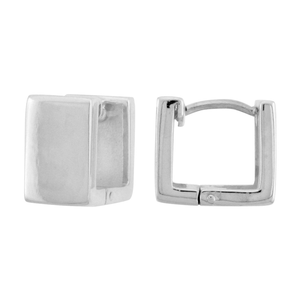 Sterling Silver Huggie Earrings Square Shape Flawless Finish 7/16 inch