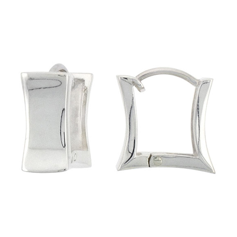 Sterling Silver Huggie Earrings Square Shape Flawless Finish 9/16 inch