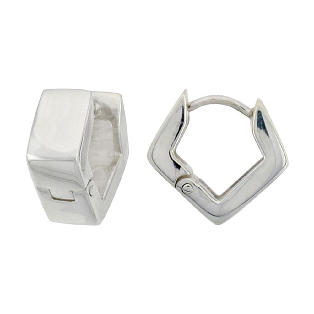 Sterling Silver Huggie Earrings Diamond Shape Flawless Finish 9/16 inch