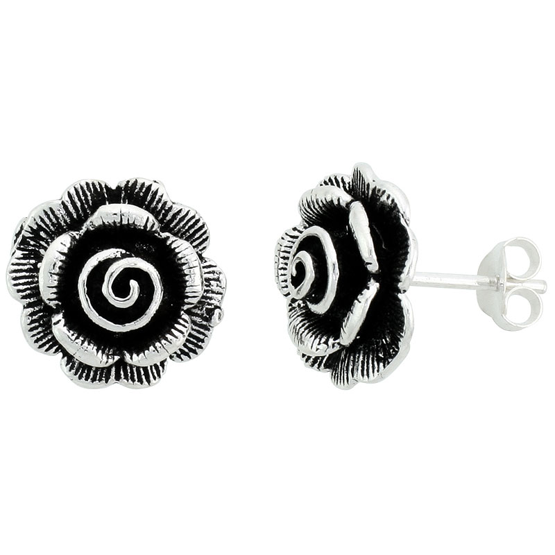 Sterling Silver Tiny Violets Flower Earrings, 9/16 inch wide