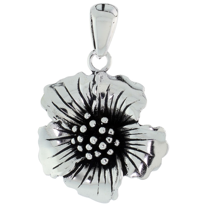Sterling Silver Windflower Anemone Flower Pendant, 1 1/8 inch wide