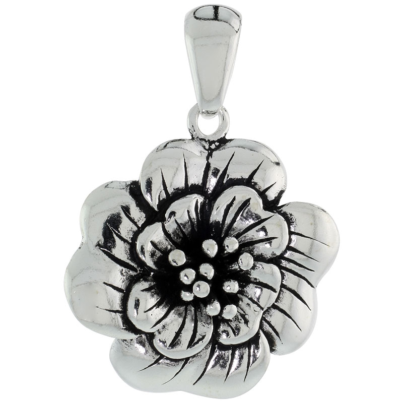 Sterling Silver Snowdrop Anemone Flower Pendant, 1 1/16 inch wide