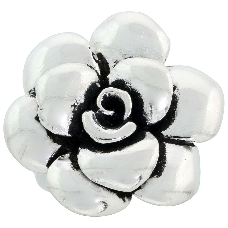 Sterling Silver Gardenia Flower Ring, 15/16 inch wide, sizes 6 - 10