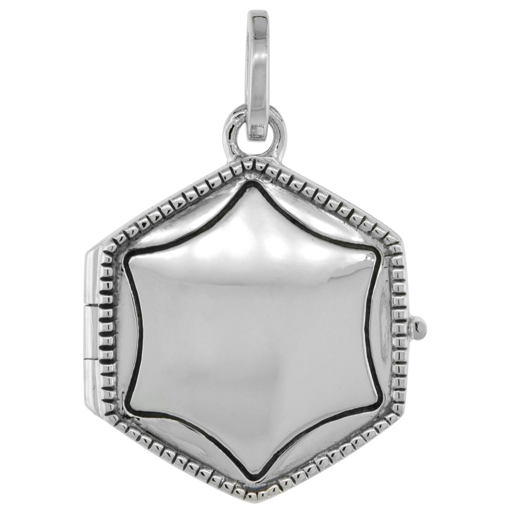 Very Small 5/8 inch Sterling silver Beaded Border Hexagon Locket Pendant for Women Flawless Polished Finish No Chain Included