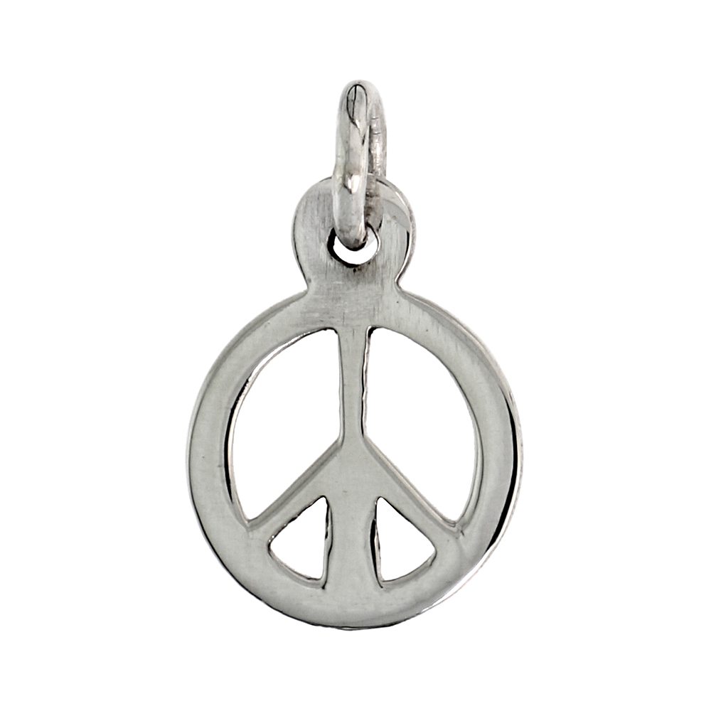 Sterling Silver Tiny Peace Sign Pendant 9/16 inch long