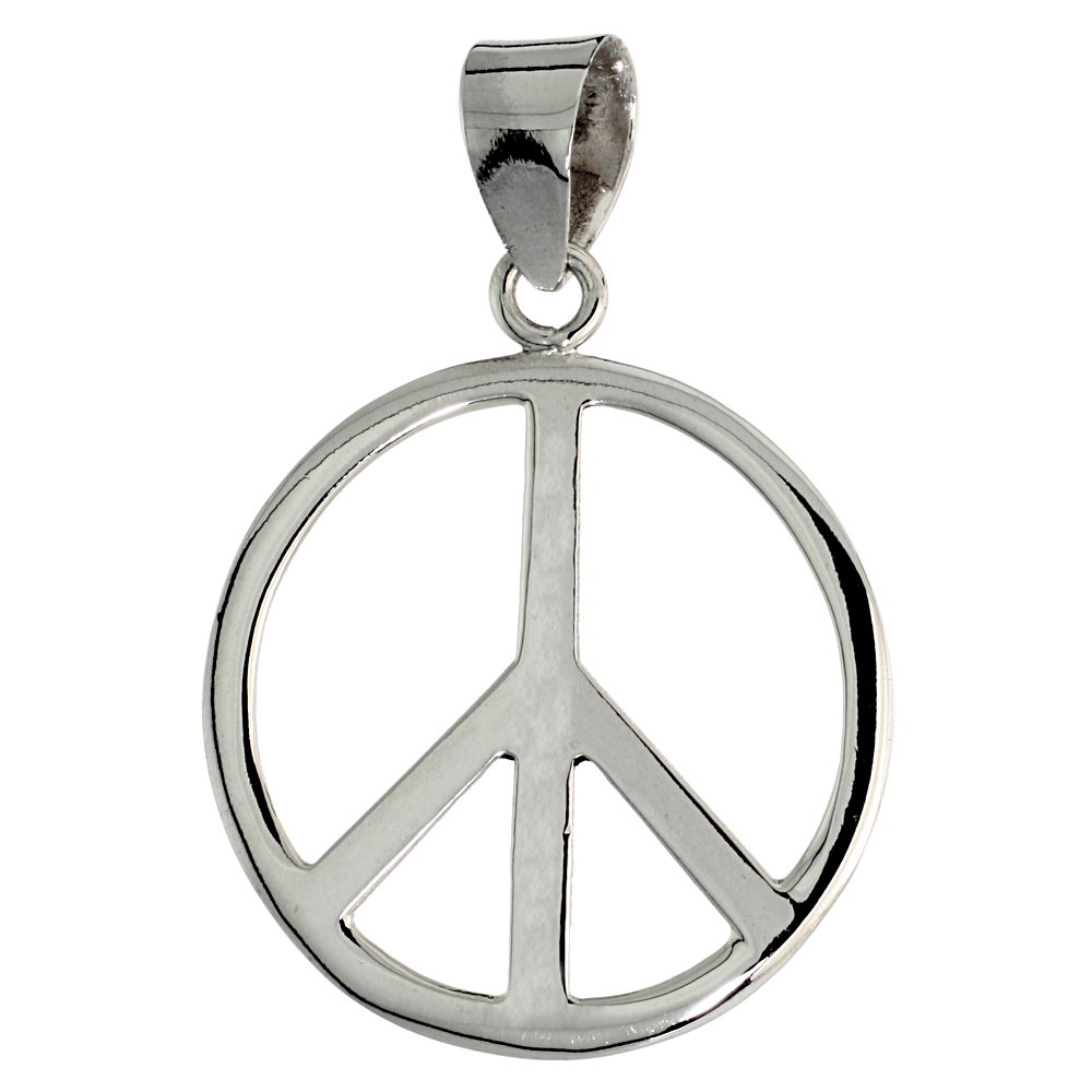 Sterling Silver Peace Sign Pendant 1 1/16 inch long