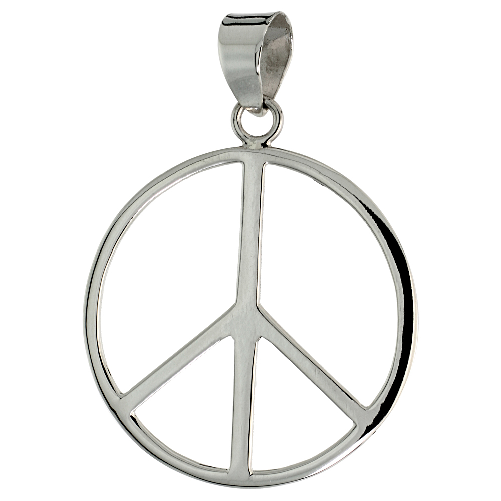 Sterling Silver Peace Sign Pendant 1 1/4 inch long