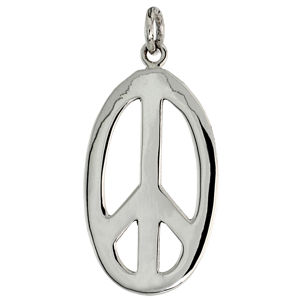 Sterling Silver Oval Peace Sign Pendant 1 1/8 inch