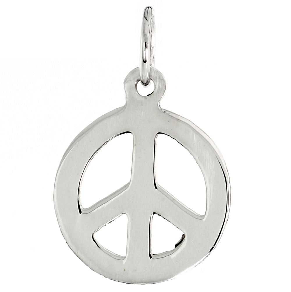 Sterling Silver Small Peace Sign Pendant, with 18 inch Thin Box Chain, 3/4 inch long