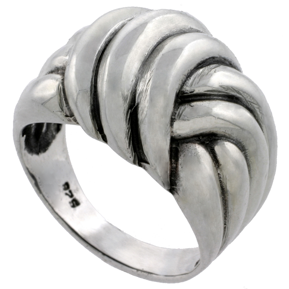 Sterling Silver Rope Wrapped Dome Ring 3/4 inch wide sizes 6 - 13