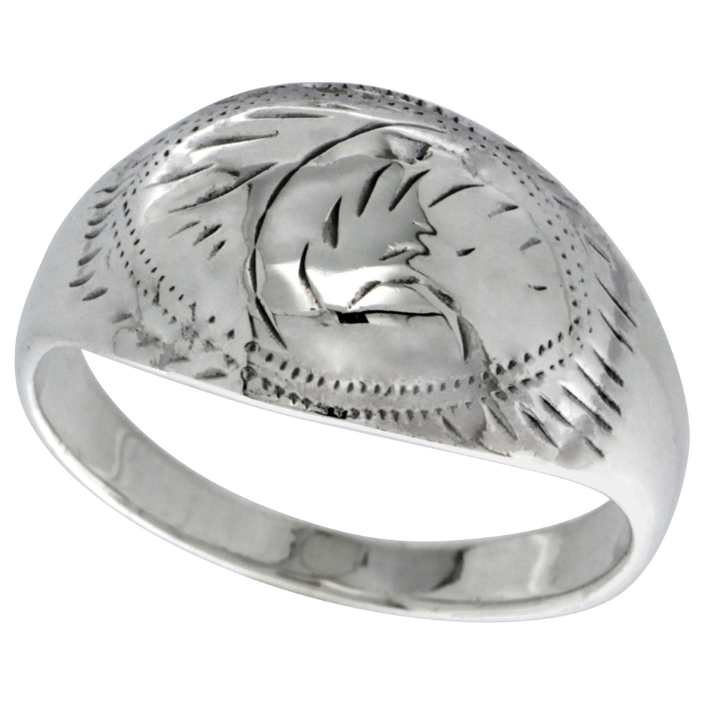 Sterling Silver Engraved Dome Ring Hollow 7/16 inch wide sizes 6 - 14