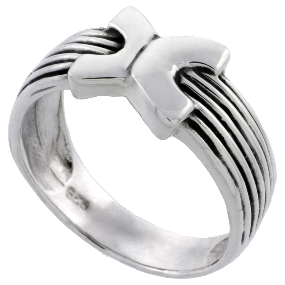Sterling Silver Striped Ring 3/8 inch wide sizes 5 - 14