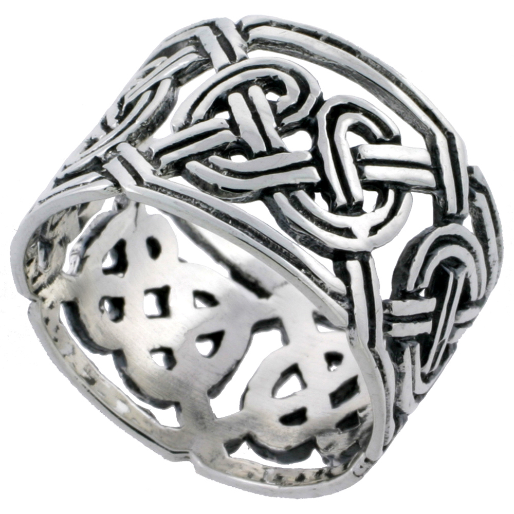 Sterling Silver Celtic Knot Ring Wedding Band Thumb Ring 1/2 inch wide sizes 6 - 10