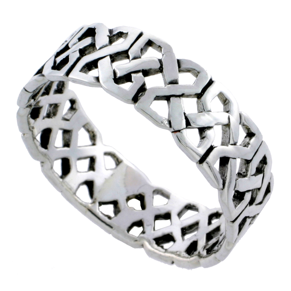 Sterling Silver Celtic Knot Ring Wedding Band Thumb Ring 1/4 inch wide sizes 6 - 10