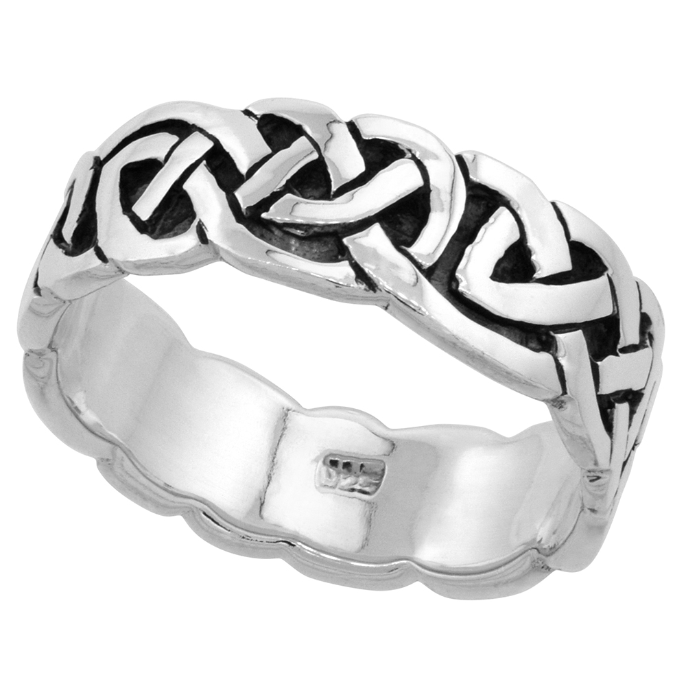 Sterling Silver Celtic Knot Ring Wedding Band Thumb Ring 1/4 inch wide sizes 6 - 10
