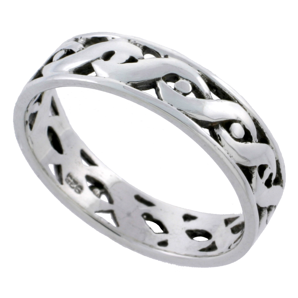 Sterling Silver Swirl Knot Ring Wedding Band Thumb Ring 3/16 inch wide size 5-10