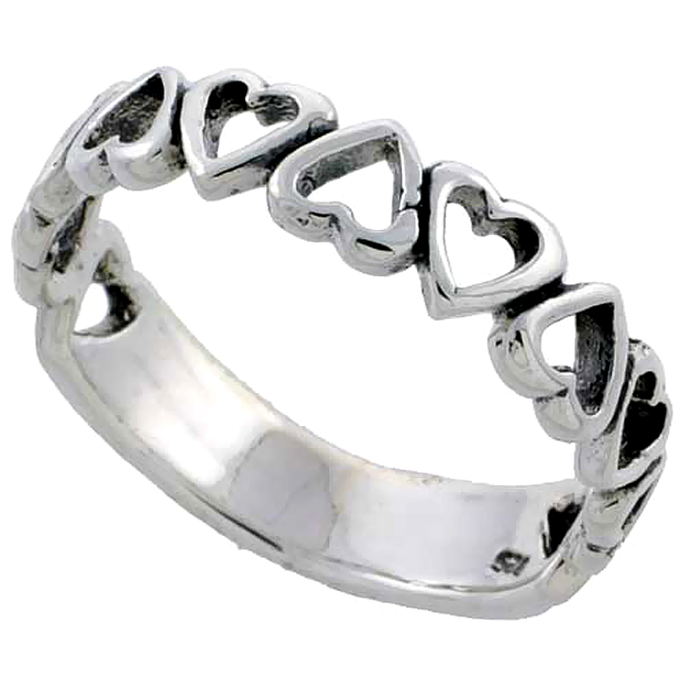 Sterling Silver Stackable Hearts Ring 3/16 inch wide sizes 5 - 10