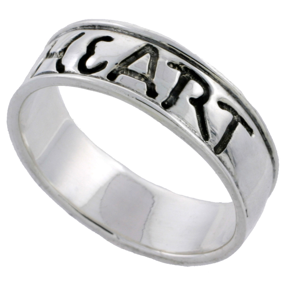 Sterling Silver HEART Ring 3/16 inch wide sizes 6 - 10