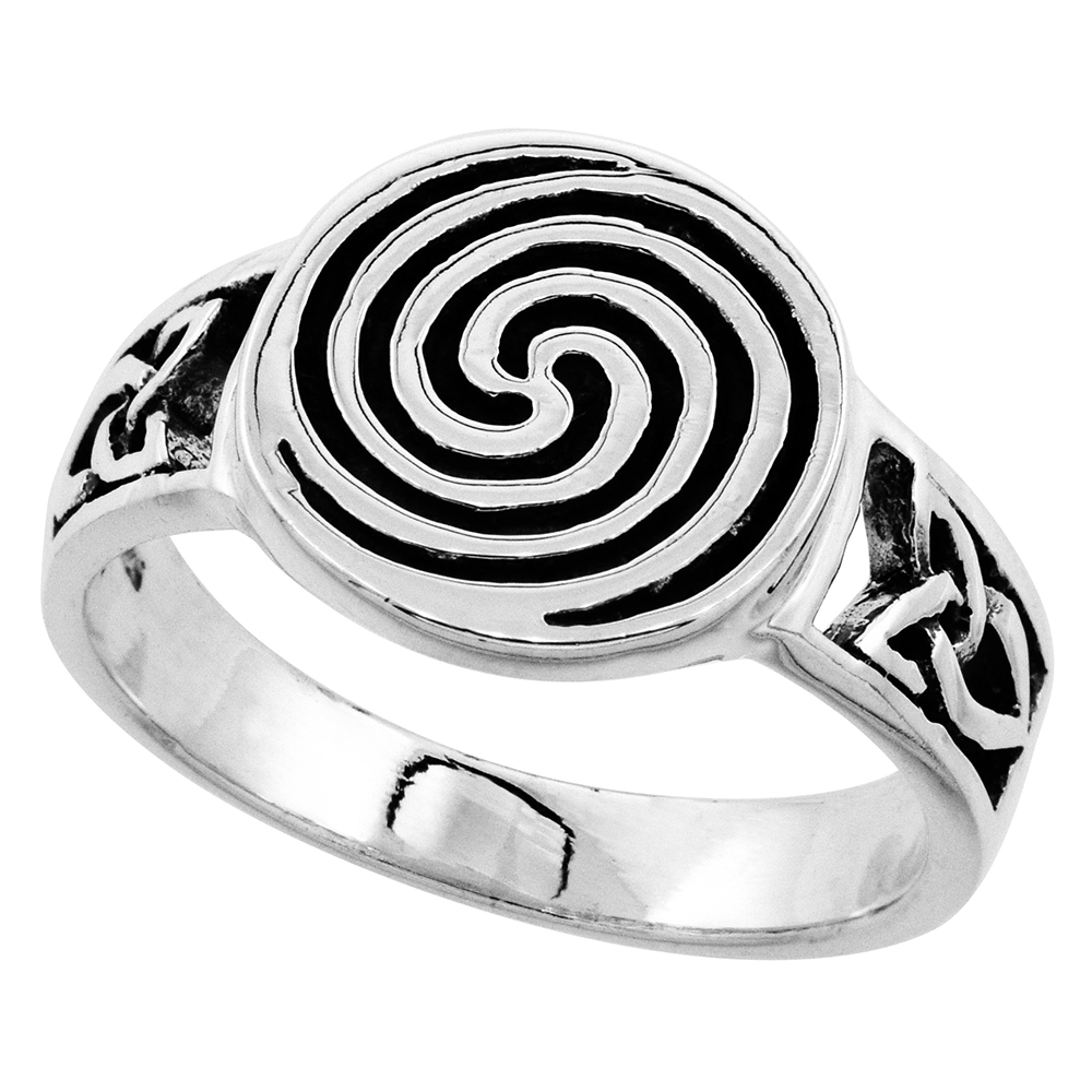 Sterling Silver Celtic Spiral Ring 1/2 inch wide sizes 6 - 10