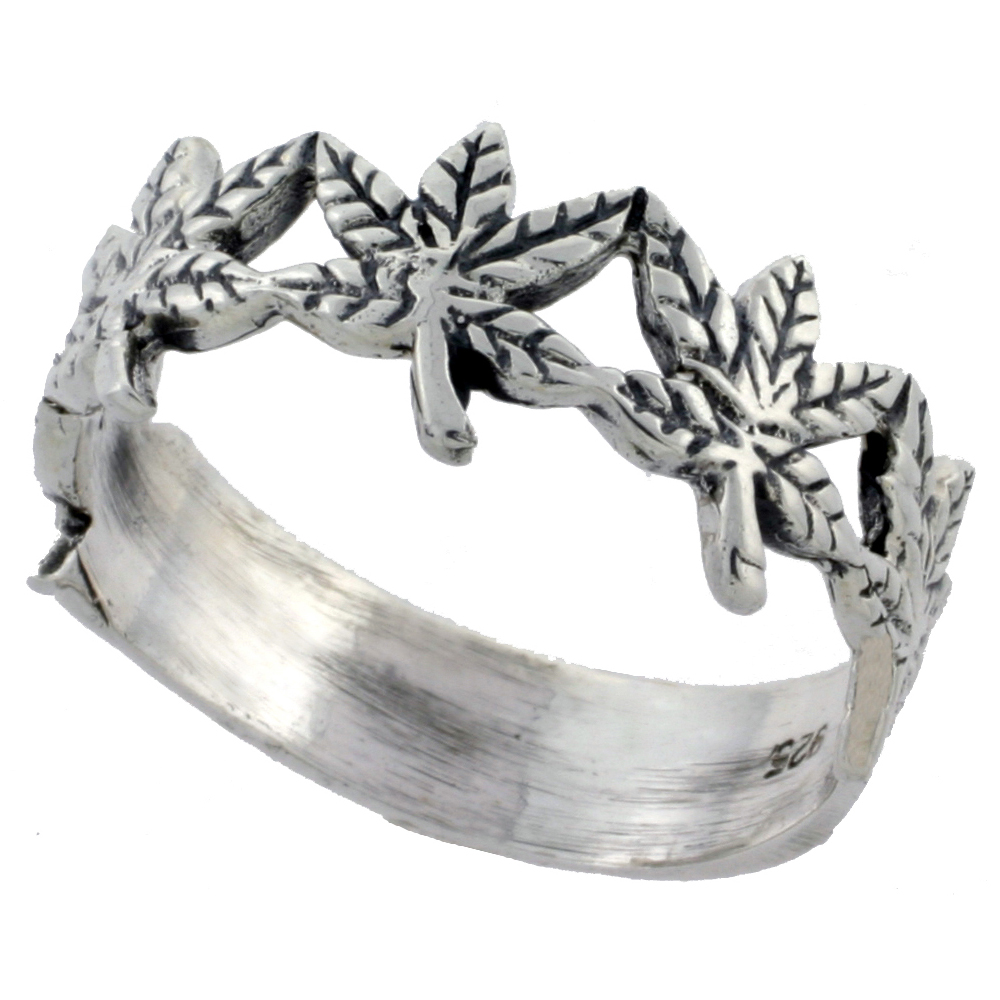 Sterling Silver Pot Leaf Ring 3/8 inch wide sizes 6 - 10
