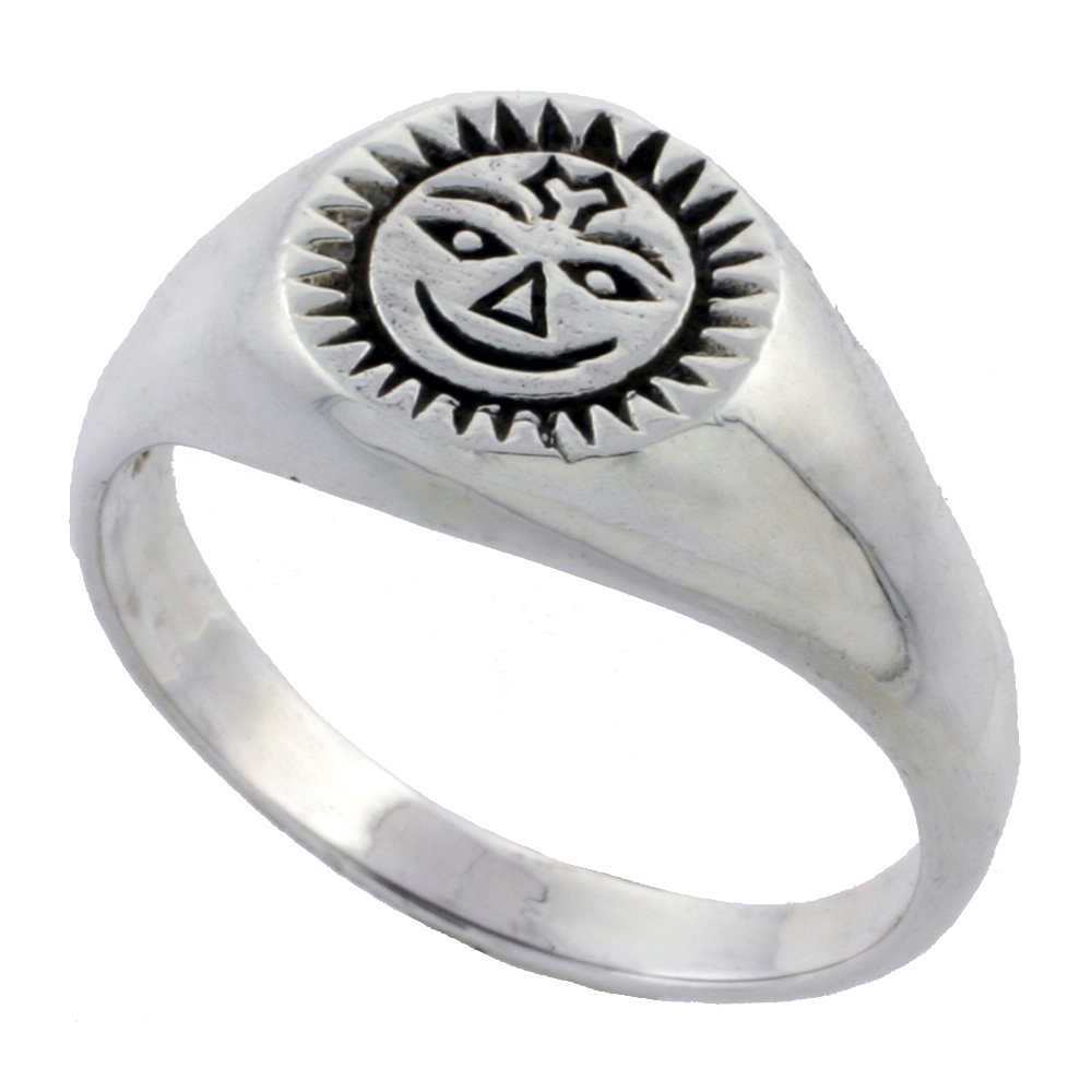 Sterling Silver Hindu Sun Deity Surya Ring for Women 3/8 inch wide sizes 6 - 10