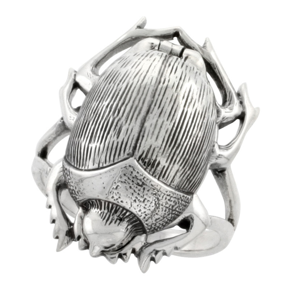 Sterling Silver Scarab Poison Ring 1 inch sizes 6 - 10