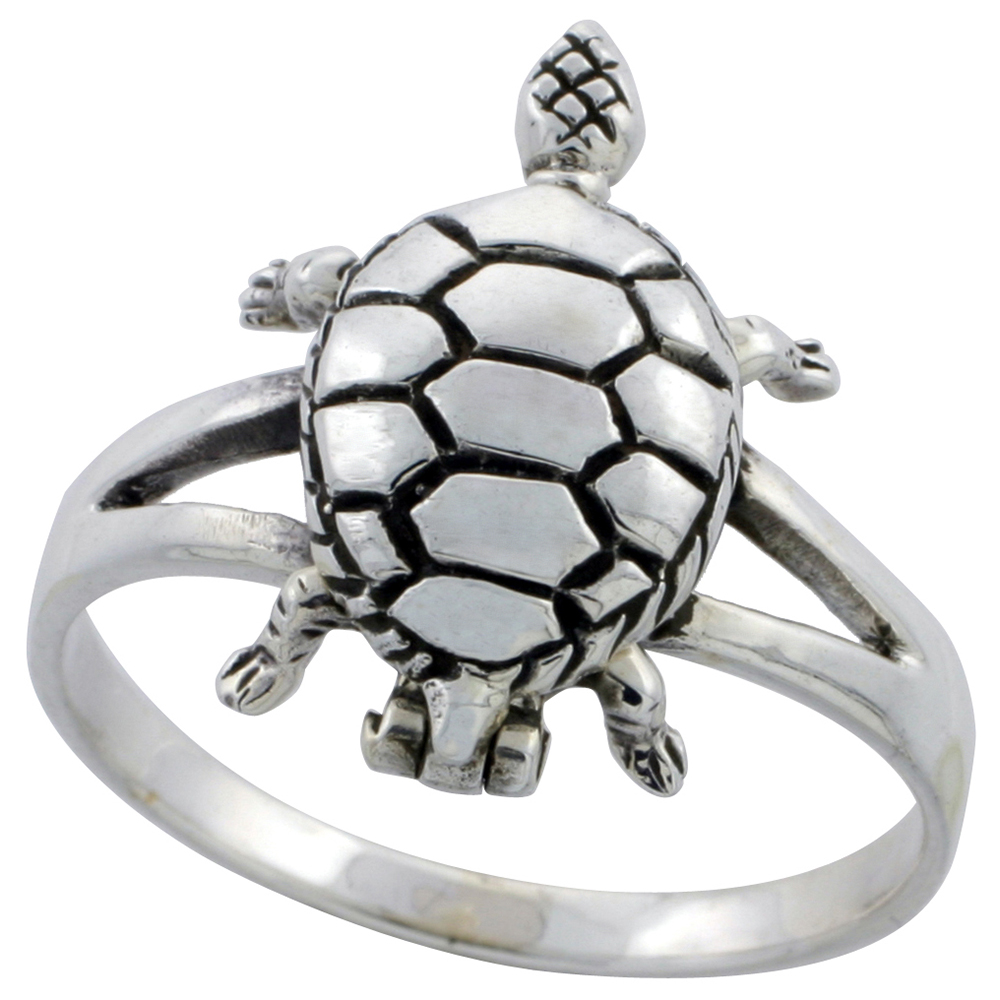 Sterling Silver Turtle Poison Ring 7/8 inch sizes 6 - 10