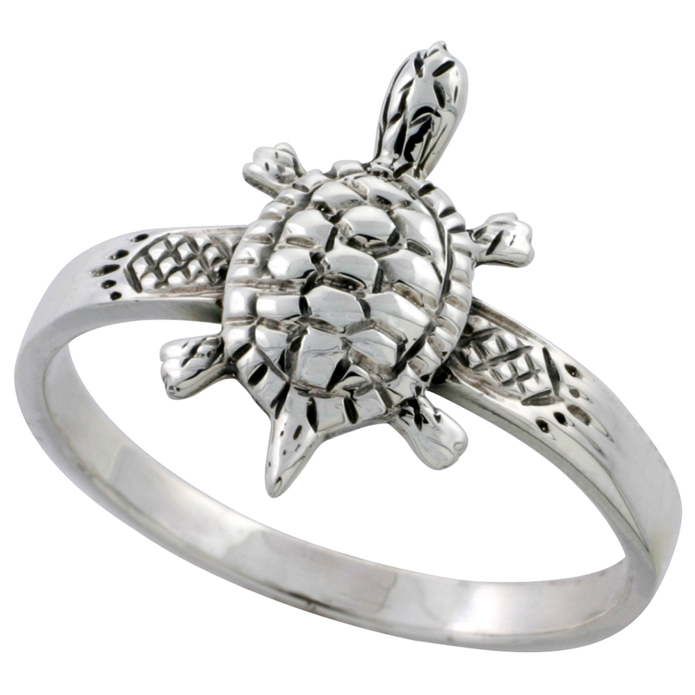 Sterling Silver Turtle Ring 1 inch sizes 6 - 10