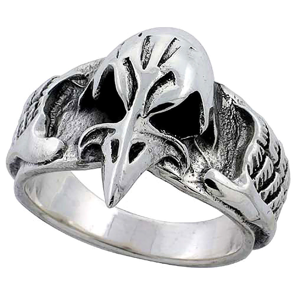 Sterling Silver Vulture Skull Ring 7/8 inch wide sizes 6 to 15