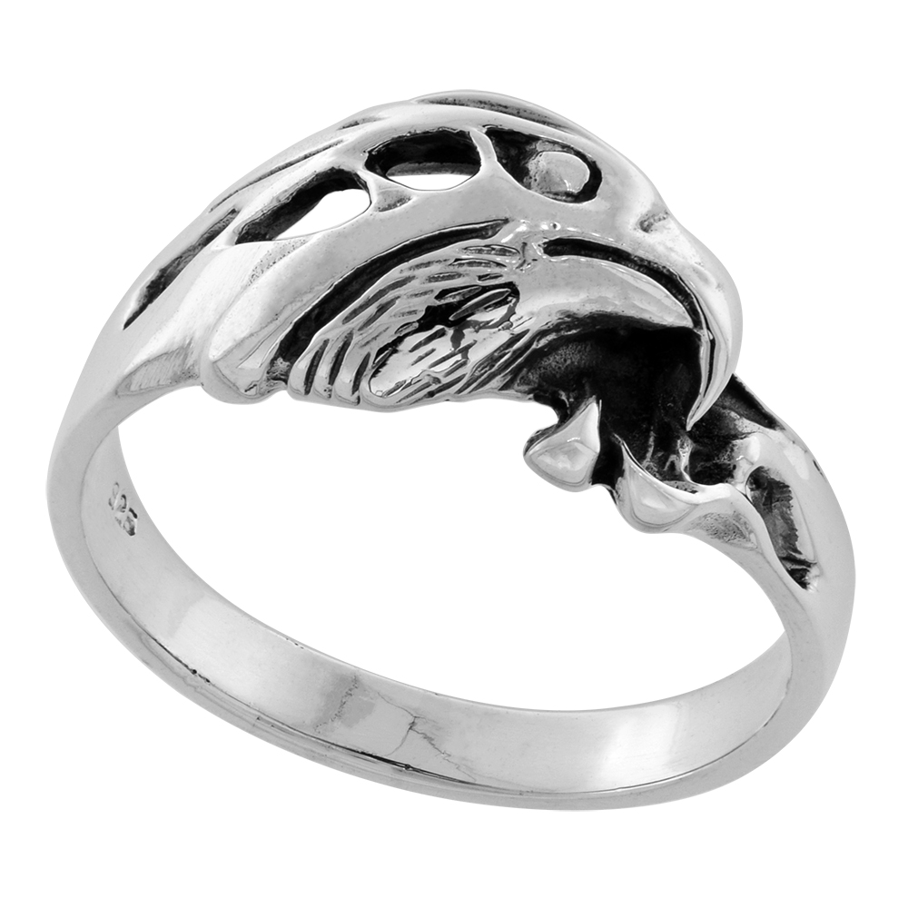 Sterling Silver Eagle Head Ring 3/8 inch wide sizes 6 to 15