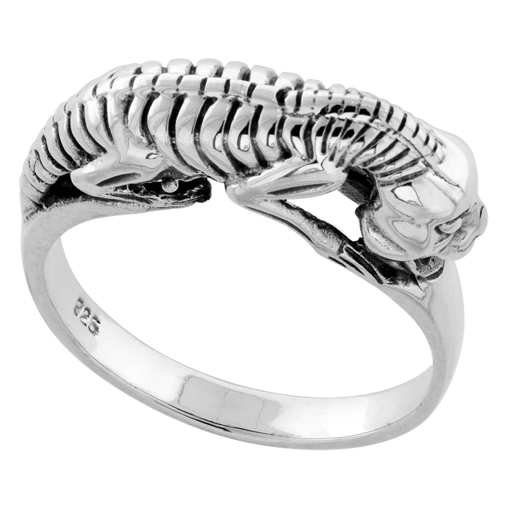 Sterling Silver Reptile Skeleton Ring 1/4 inch wide