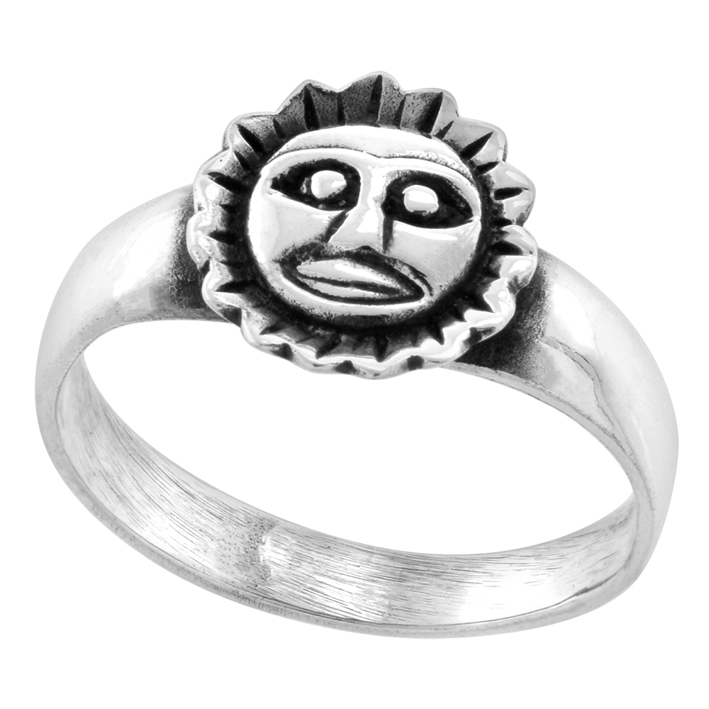 Dainty Sterling Silver Sun Ring for Women & Teens 3/8 inch (10mm) wide sizes 6 - 10