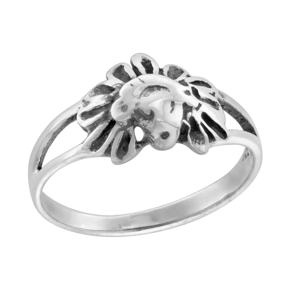 sterling silver Small Indian Head Ring for Women 11/32 inch 9 mm wide