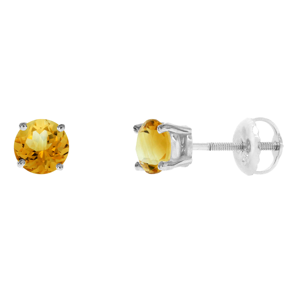 5mm 14k White Gold Natural Citrine Stud Earrings Screw Back Round 1 cttw/pr