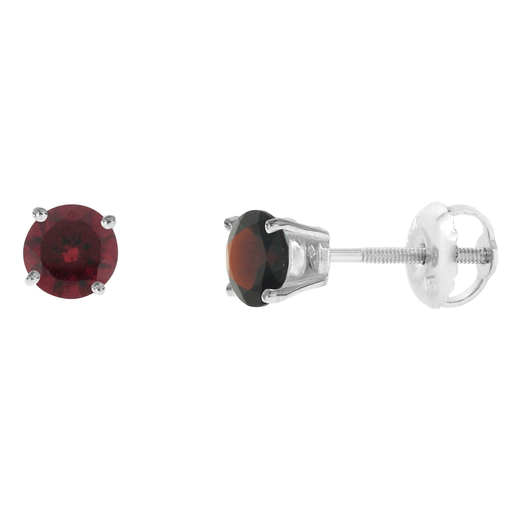 4mm 14k White Gold Natural Garnet Stud Earrings Screw Back Round 0.5 cttw/pr