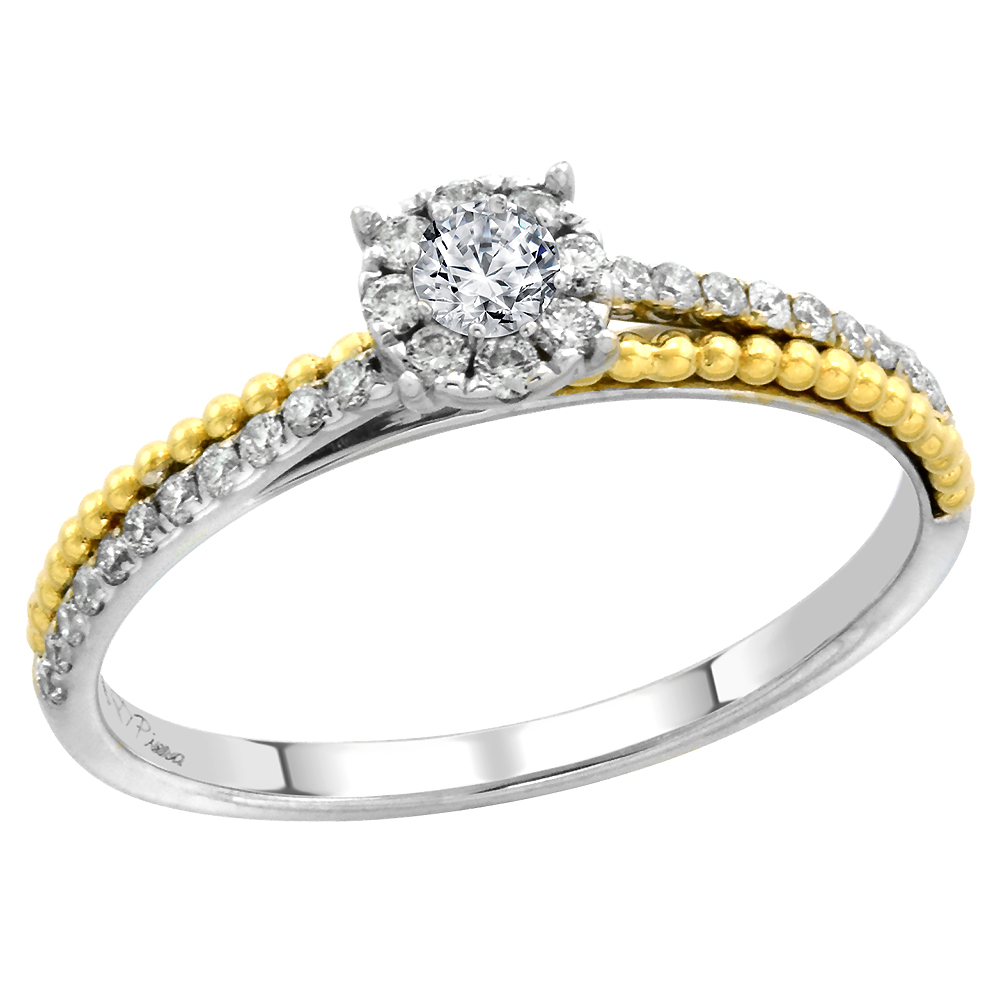14k White Gold Genuine Diamond Halo Solitaire Engagement Ring Round 0.35 cttw Brilliant cut 3mm,size 5-10
