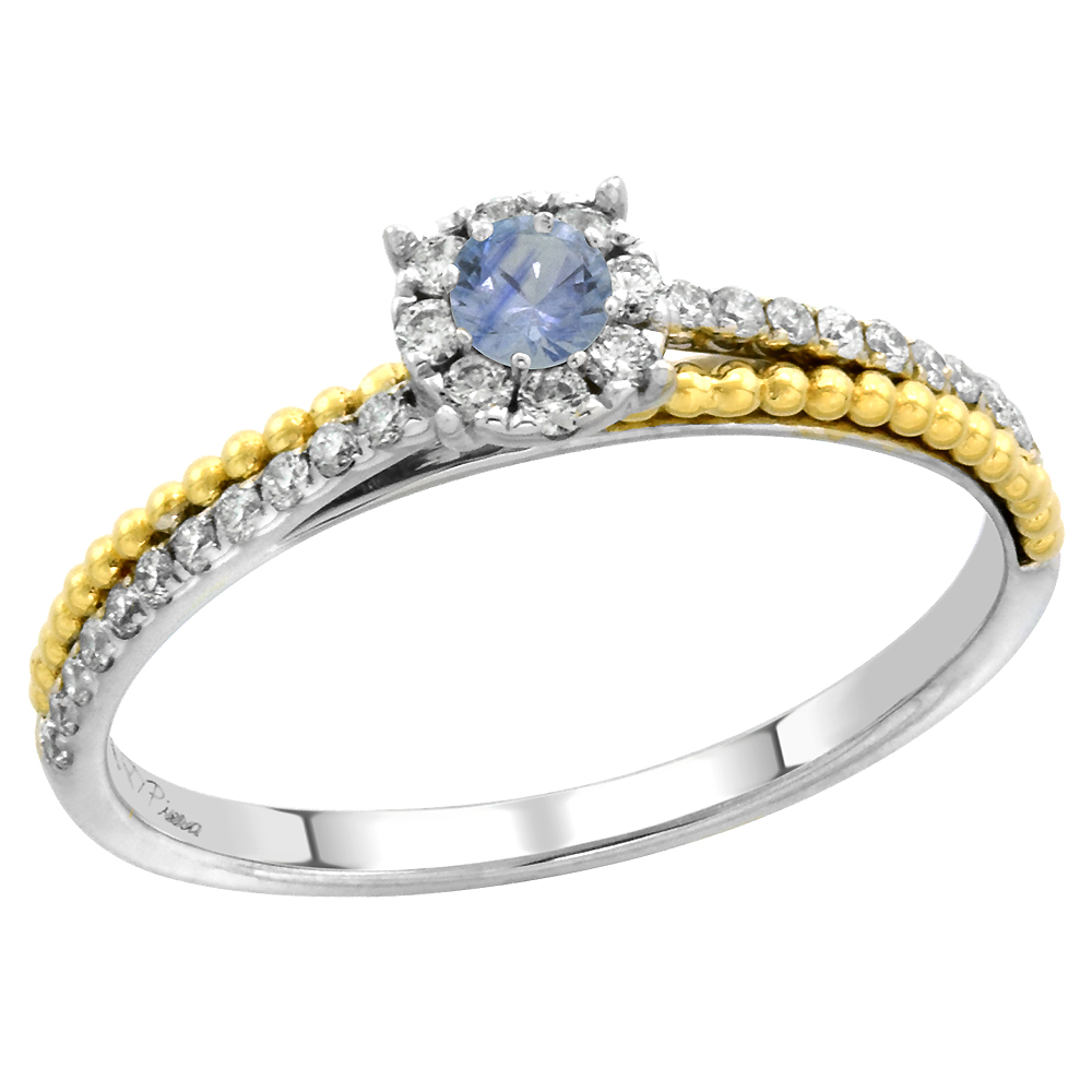 14k White Gold Diamond Halo Light Blue Sapphire Solitaire Engagement Ring Round Brilliantcut 3mm,size5-10
