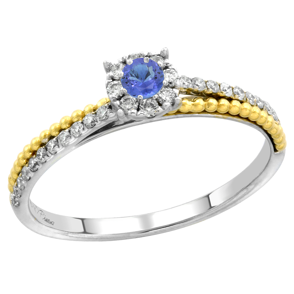 14k White Gold Diamond Halo Genuine Tanzanite Solitaire Engagement Ring Round Brilliant cut 3mm,size 5-10