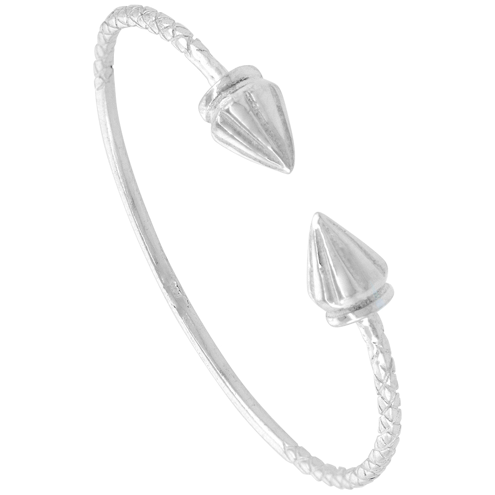 Sterling Silver West Indies Bangle Bracelet Ridged Cone Extra Small Size, 4.5 inch