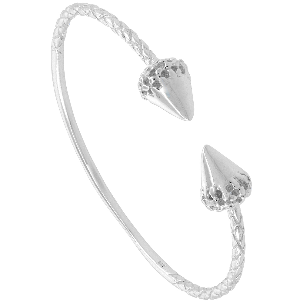 Sterling Silver West Indies Bangle Bracelet Acorn Extra Small Size, 4.5 inch