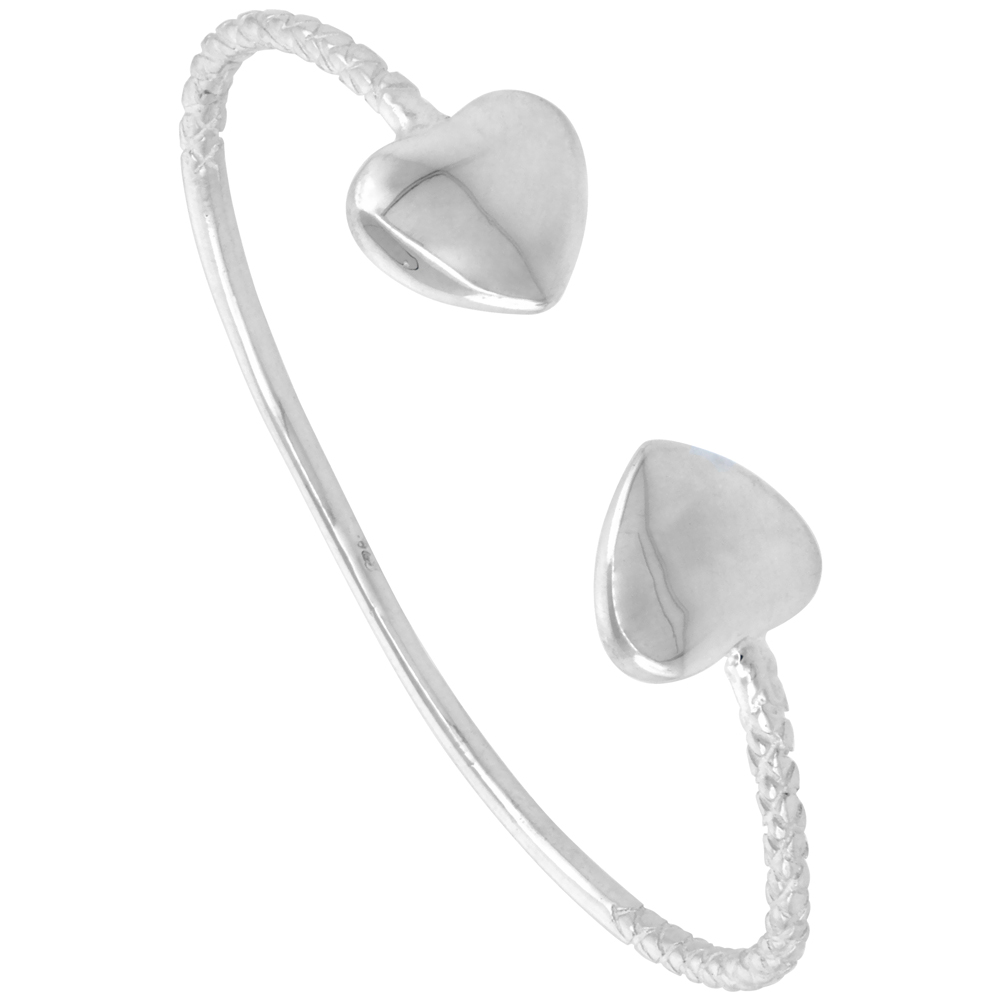 Sterling Silver West Indies Bangle Bracelet Puffy Heart Extra Small Size, 4.5 inch