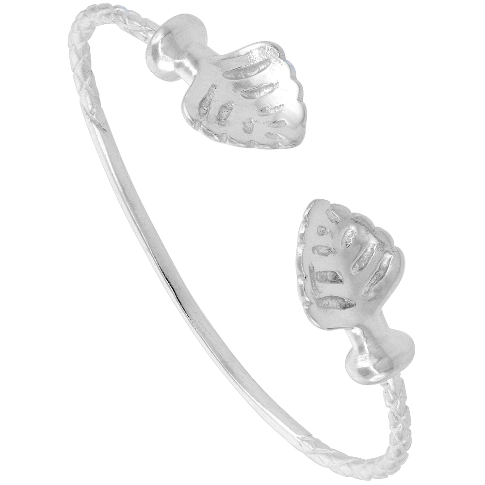 Sterling Silver West Indies Bangle Bracelet Fern Extra Small Size, 4.5 inch