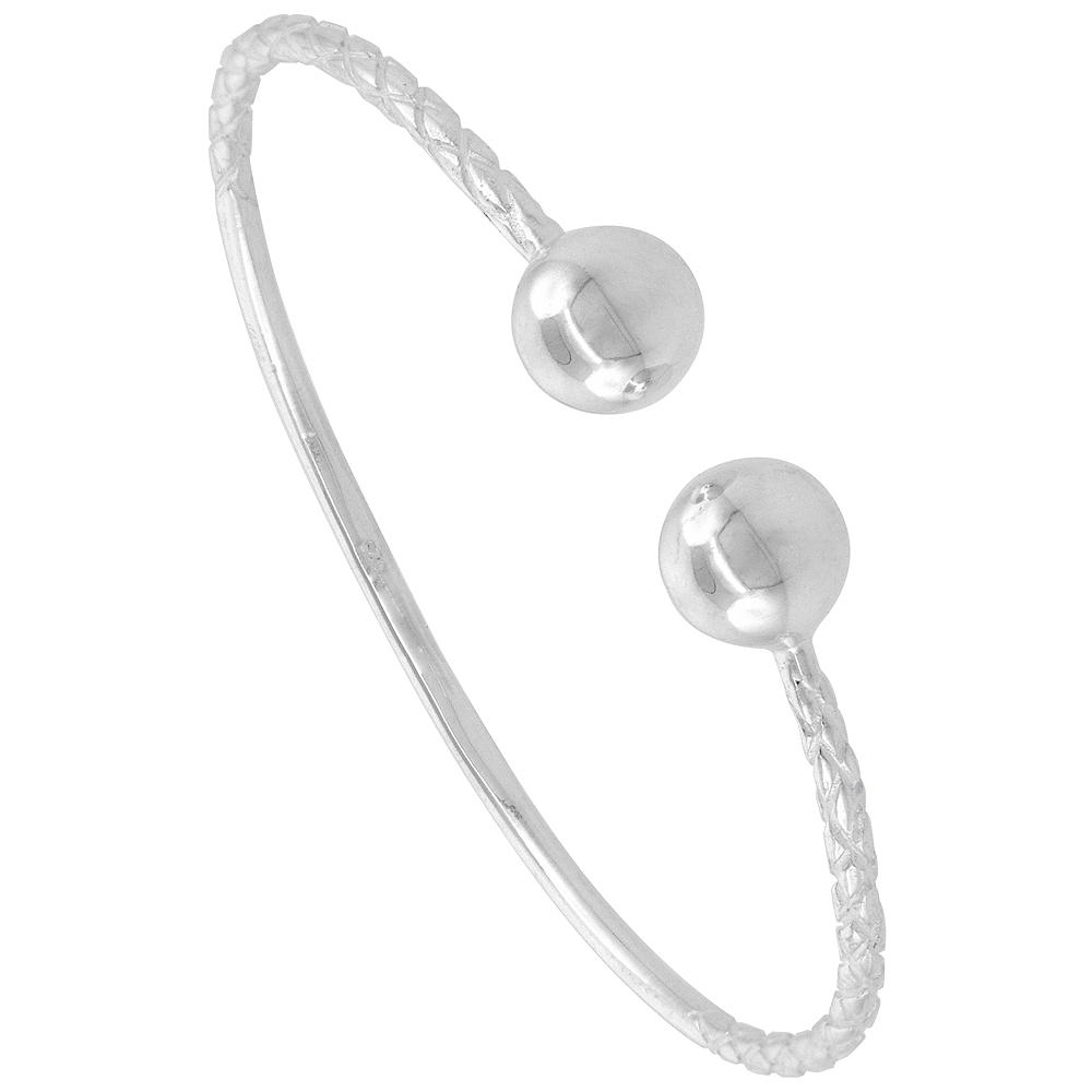 Sterling Silver West Indies Bangle Bracelet Ball Extra Small Size, 4.5 inch