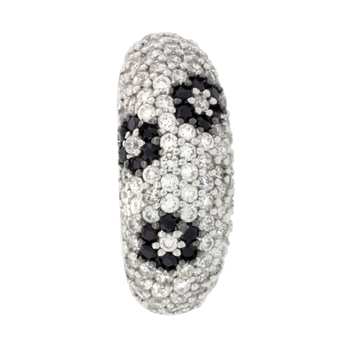 Sterling Silver Black and White Cubic Zirconia Floral Pendant Slide, 15/16 inch long