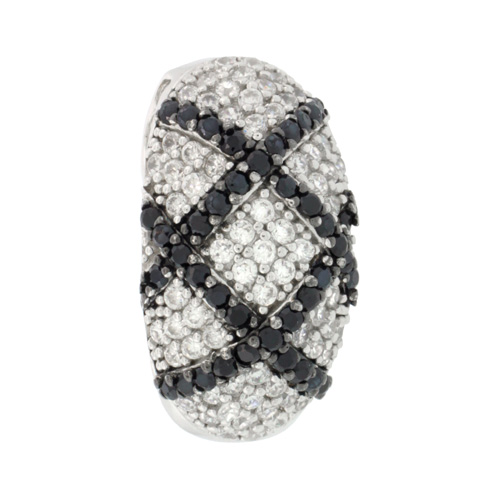 Sterling Silver Black and White Cubic Zirconia Pendant Slide Double X, 15/16 inch long
